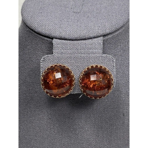 Vintage Earrings Clips Clip Ons Crackle Plastic Inserts Honey Estate - Picture 2 of 9